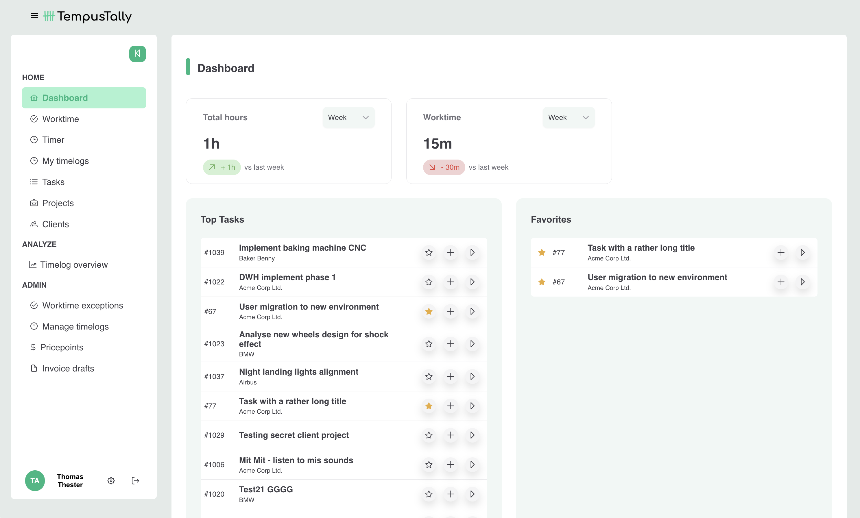 Tempus Tally Dashboard